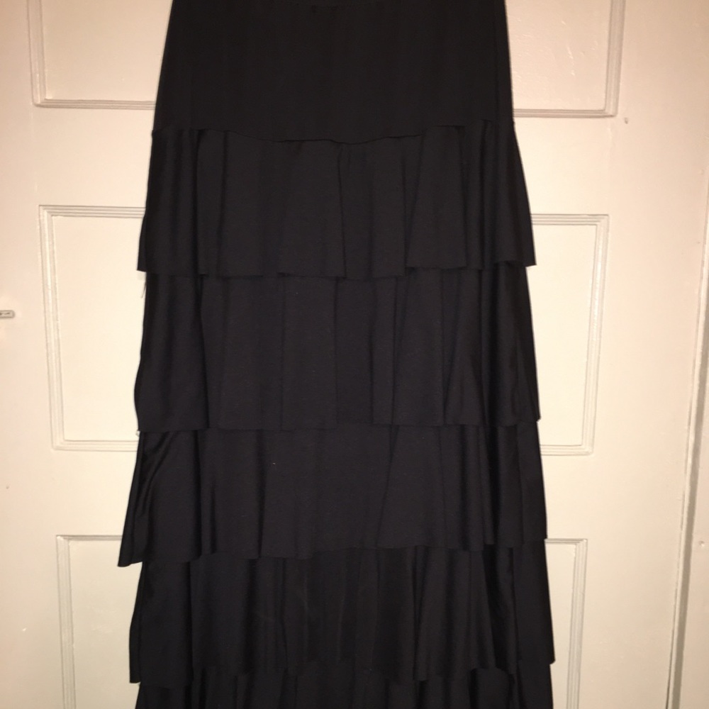 Long Black Ruffle Skirt